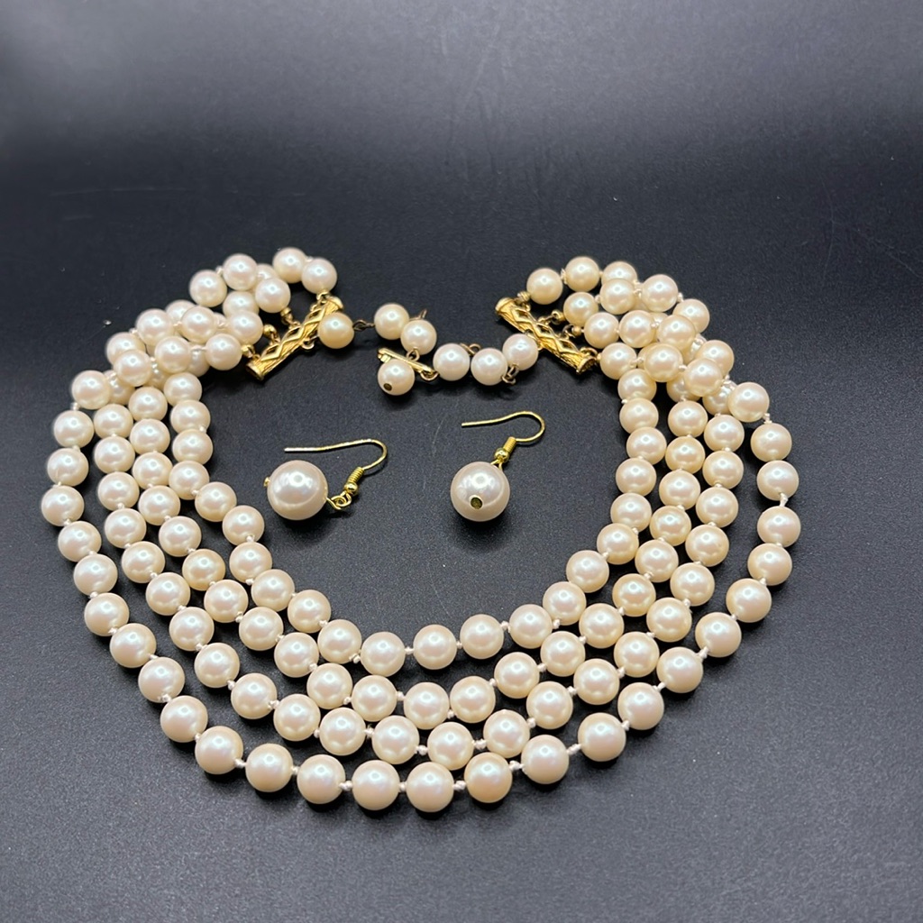 Vintage Japan Faux Pearl Necklace And Earrings